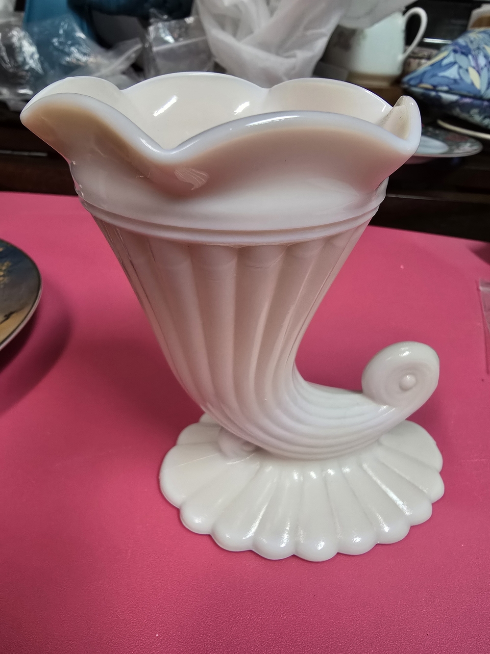 Vintage Pale Pink/Cream Cornucopia Vase - Classic Home Accent